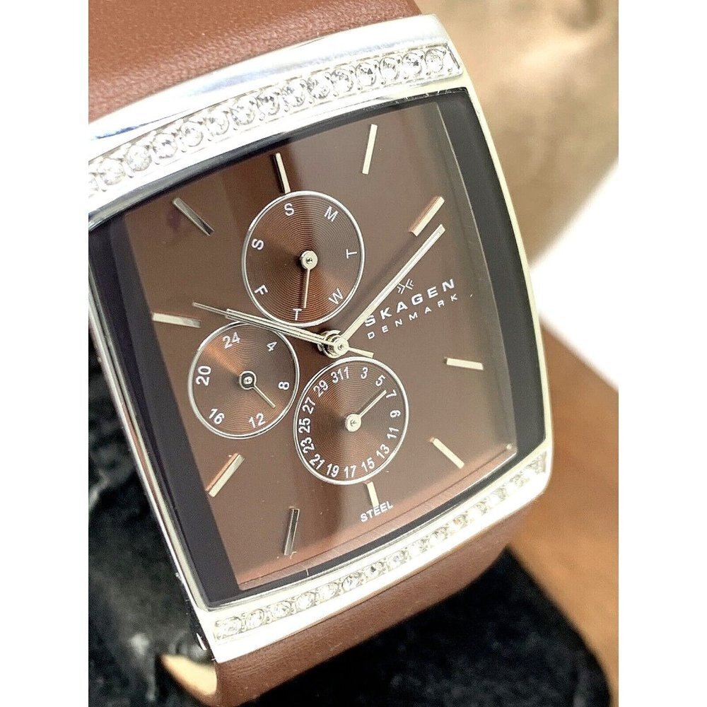 Skagen Denmark Women's Watch 656LSLD Quartz Rectangular Brown Dial Leath…